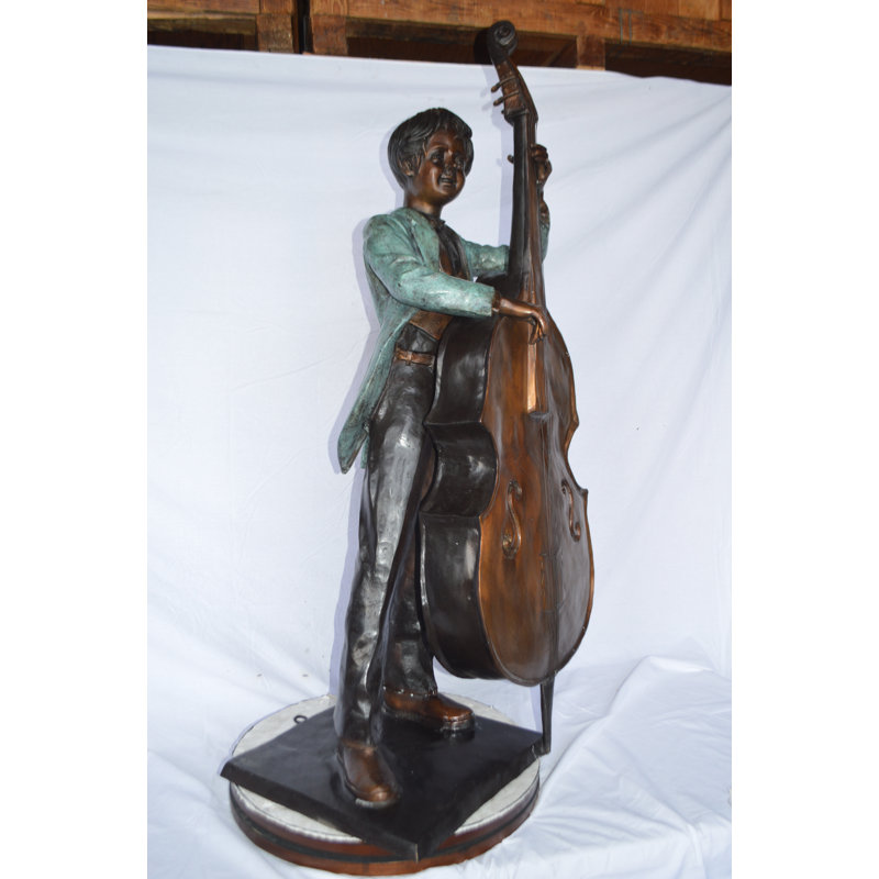 Boy playing cello large bronze statue -  Size: 19"L x 22"W x 59"H.