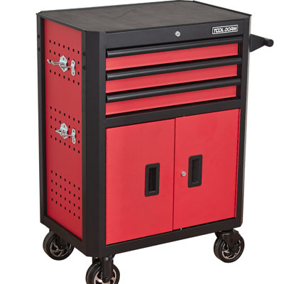 28 Inch Steel 3 - Drawer Rolling Tool Chest With Wheels And Liners, Ideal For Garage Organization In Warehouse Key Locking, Good Barbershop