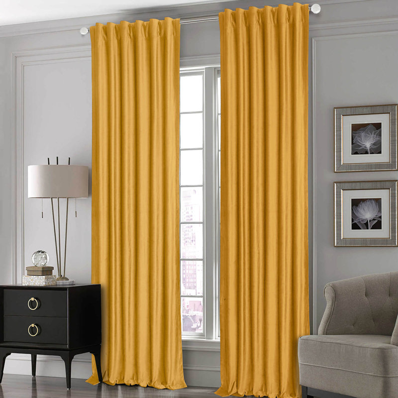 Mckyla Velvet Room Darkening Curtain Pair, 50" W  x 84" L, Gold
