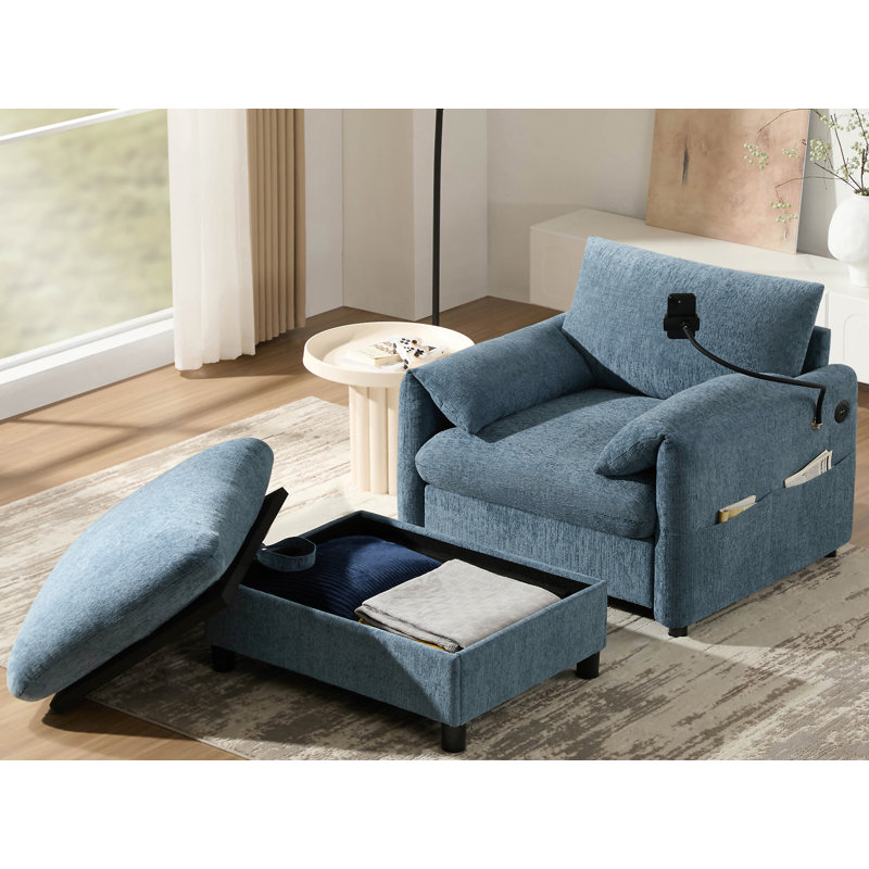 37" Single Sofa With Storage Ottoman
