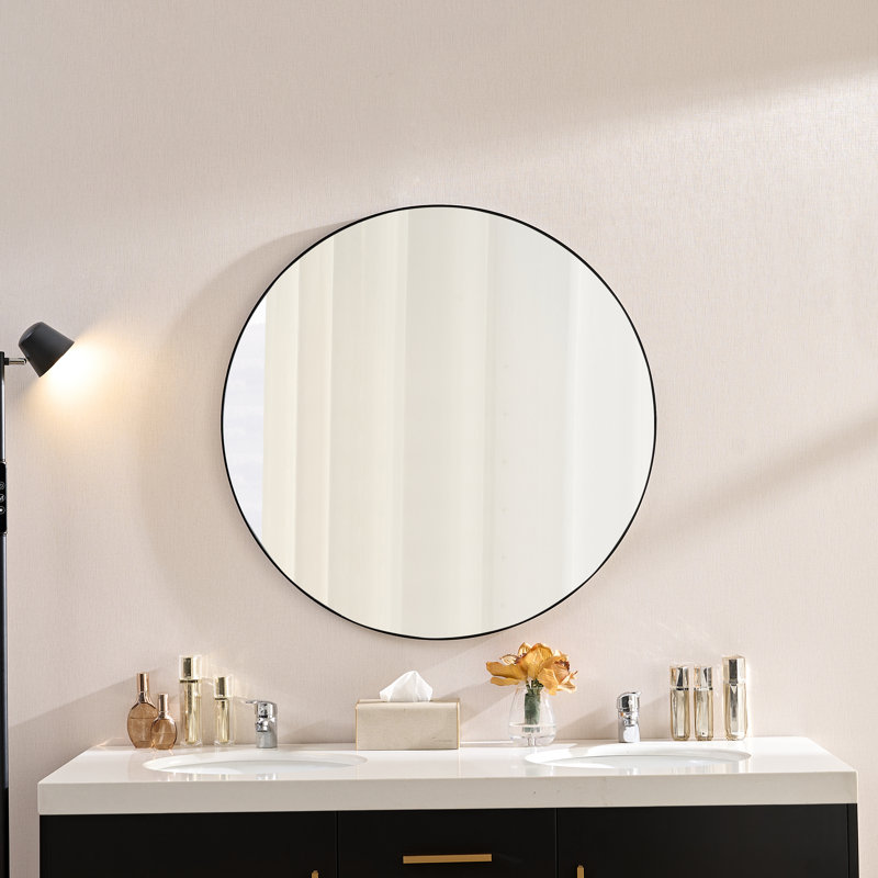 Miroir mural 36 pouces à cadre circulaire en métal noir pour salle de bain, meuble-lavabo ou chambre à coucher | Idée de cadeau