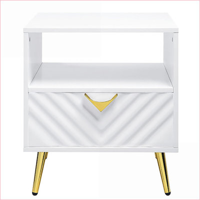 Table basse blanche brillante avec tiroir & amp; Tablette, rangement peu encombrant pour le salon
