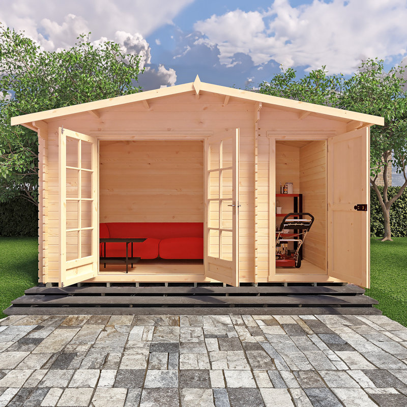 14 x 8 Ft. Log Cabin With Side Shed
