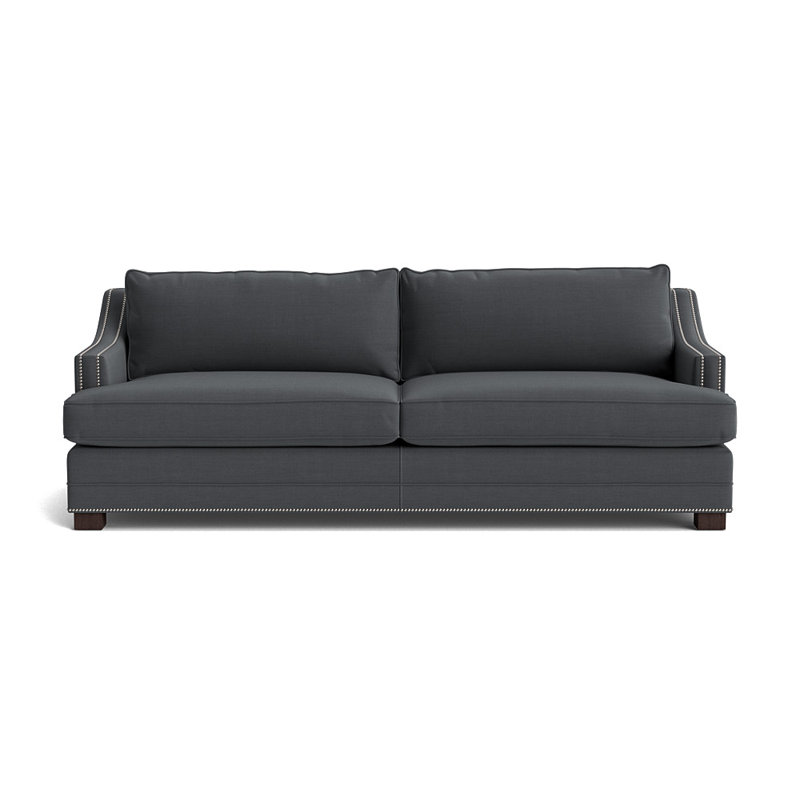 Canapé Keaton Slope avec clous 94, Brushed Nickel, Performance Linen - Charcoal, Natural