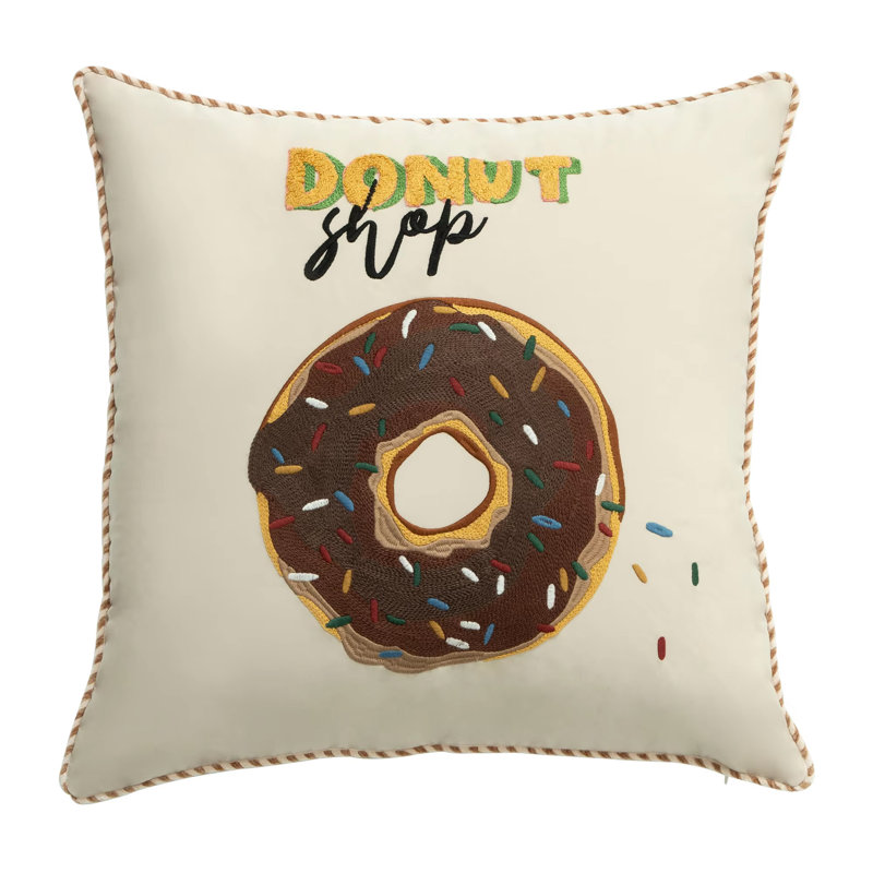 Housse de coussin décoratif rose à motif de beignets brodés rose l 18 po x L 18 po, Blanc