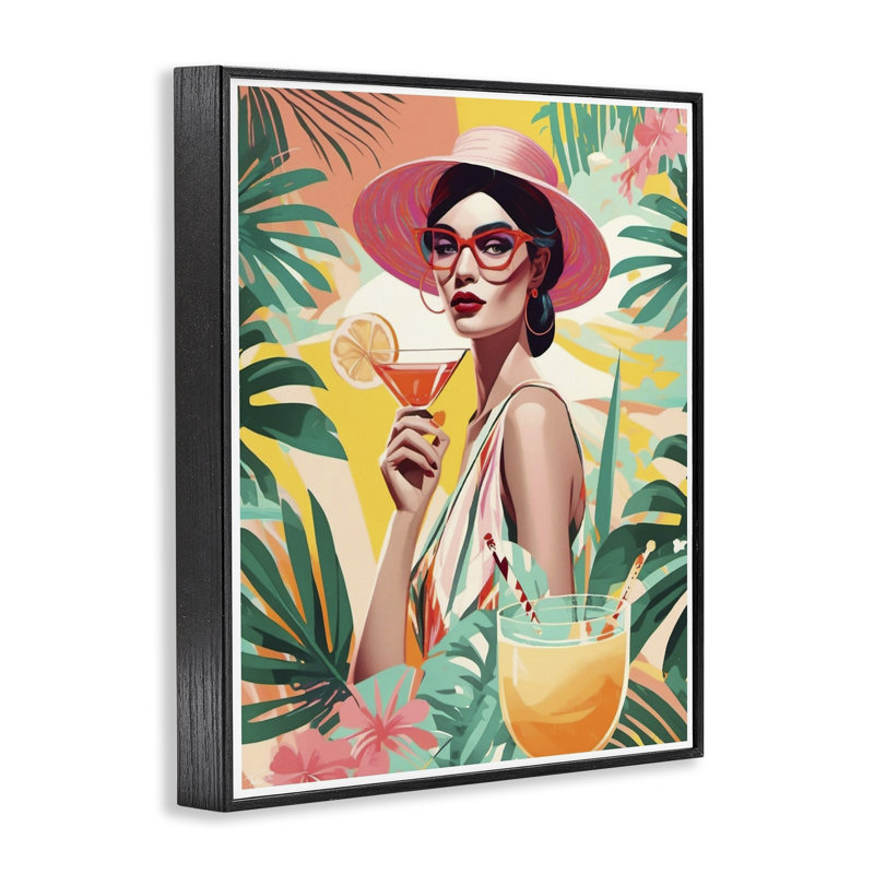 Giclée encadrée «Exotic Summer Cocktail», conception de Tabz Jones, H 14 po x l 11 po, Giclée encadrée noir minuit