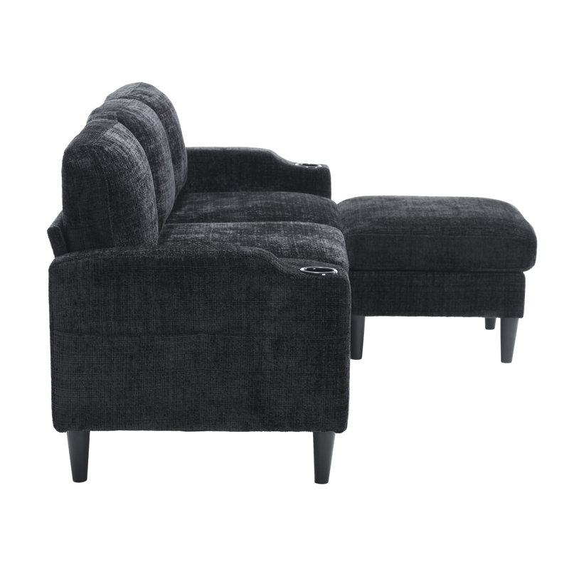 Canapé modulaire en chenille Ardis, 3 avec rangement, meubles de salon confortables, 3 rangements et poches, Noir