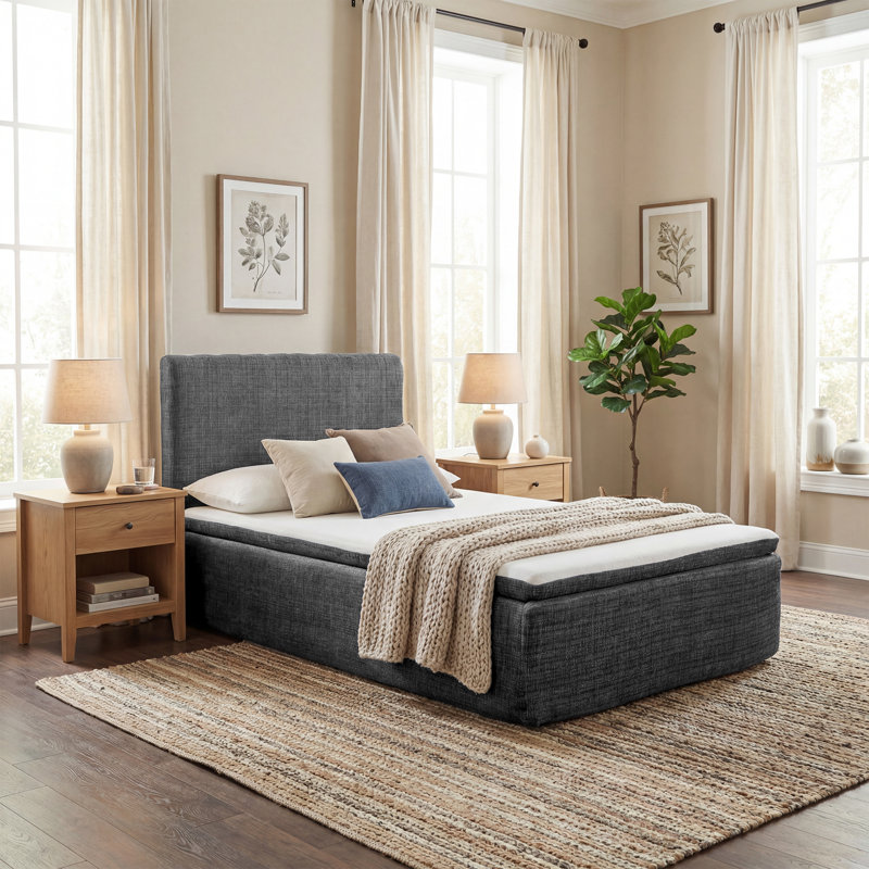 15" Thick Sponge Upholstered Compression Bed, Gray, Twin