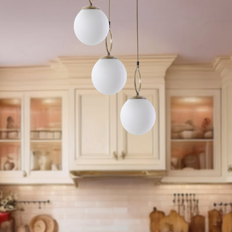 Luminaire suspendu sphère en métal 3 lumières, Blanc