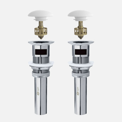 Undermount Sink Pop-Up Drain with white ceramic cap with overflow Set of 2