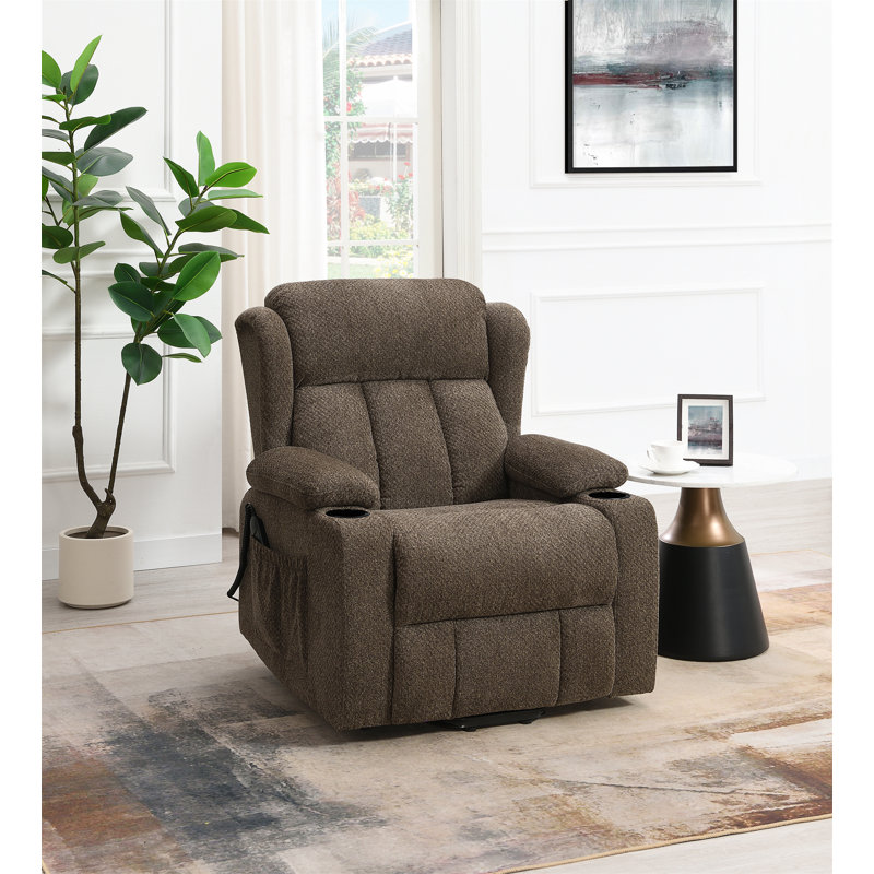 Fauteuil inclinable électrique en lin brun Lusio