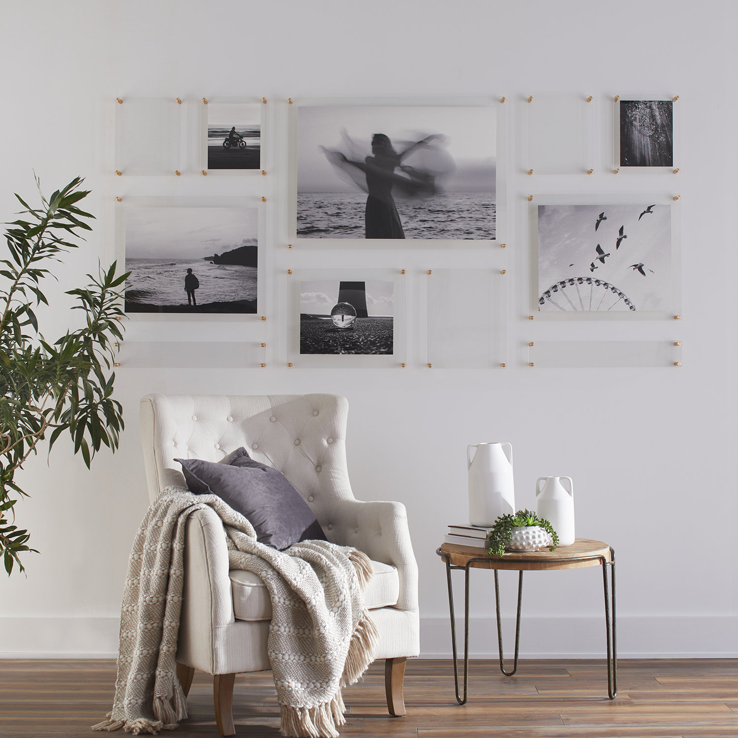 7 Piece Mondrian Double Panel Picture Frame Set, Clear/Gold