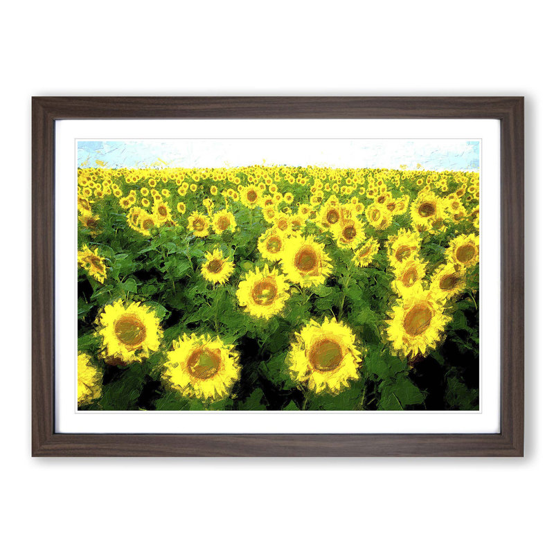 Yellow Sunflower Meadow - Picture Frame Painting Print, Walnut Framed, 36cm H x 48cm W x 2cm D