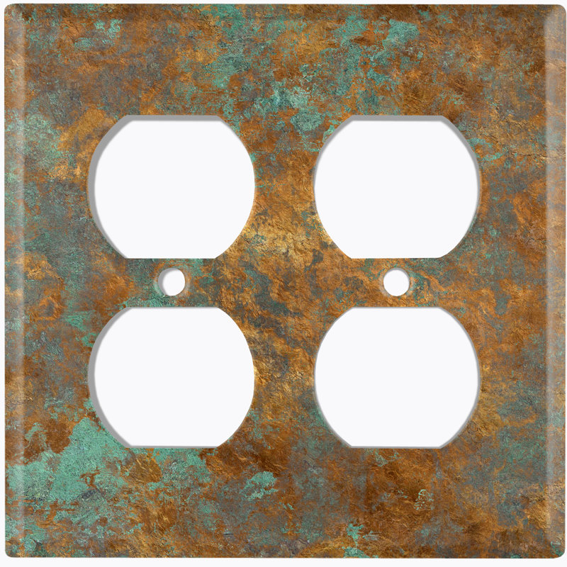Copper Rust Patina Teal Print 2 - Gang Duplex Outlet Standard Wall Plate