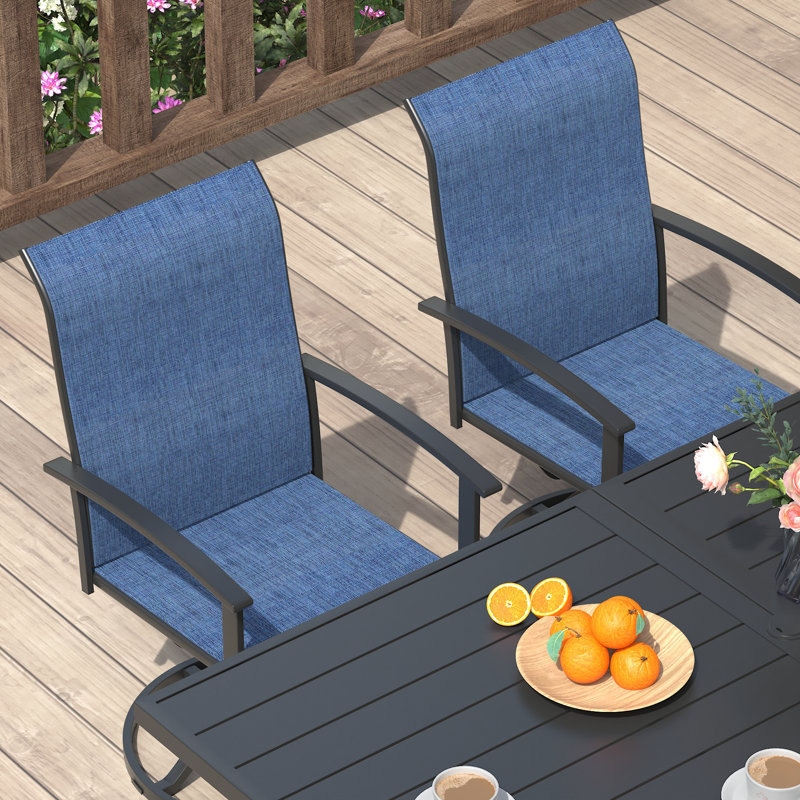 4-Person Square Patio Dining Set with Dining Table and 4 Textilene Swivel Dining Chairs, Black/Blue