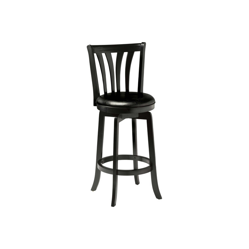Tabouret de bar et de comptoir pivotant Asharn, Cuir noir, Tabouret de comptoir (siège d'une hauteur de 25,5