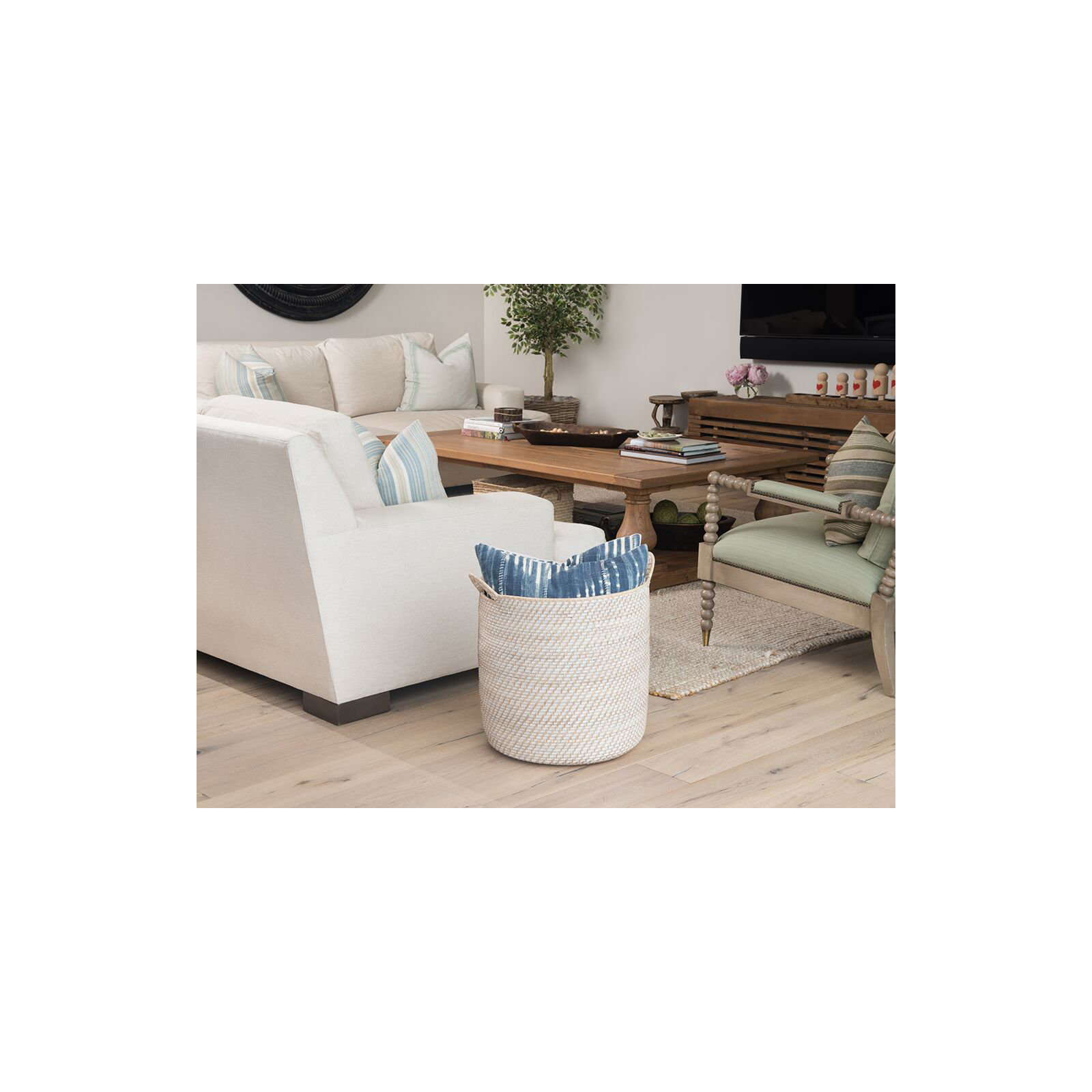 Jettie Rattan Basket With Handles 1, White
