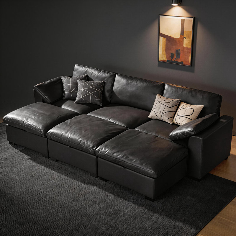 120" Cloud Modular Sectional Sofa Oversized Down Feather Filled, Comfy Upholstered Deep Seat Couch For Living Room, Convertible Sleeper Sofa Bed With Washable & Replaceable Covers