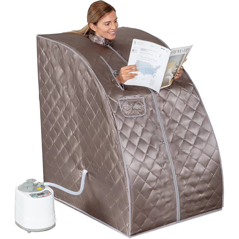 SereneLife Black and Blue Portable Steam Sauna with Folding Chair