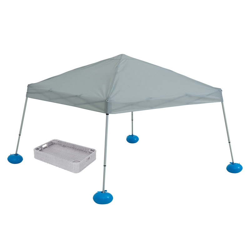 Sunjoy  10' × 10’ Floating Pool Canopy with Hand Carry Bag and Tray,Steel and Aluminum Frame Floating Tent with PVC Floats,Gary and Navy