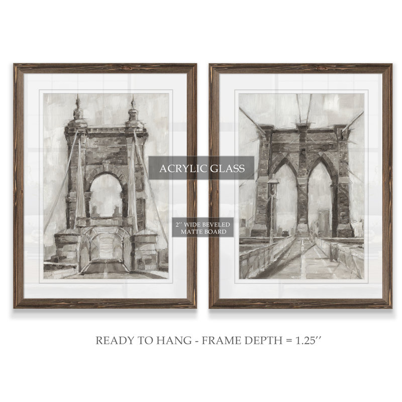 «Bridge Crossing I», ensemble de 2 reproductions d'art encadrées, H 24 po x l 18 po x P 1,25 po, Cadre espresso, Blanc