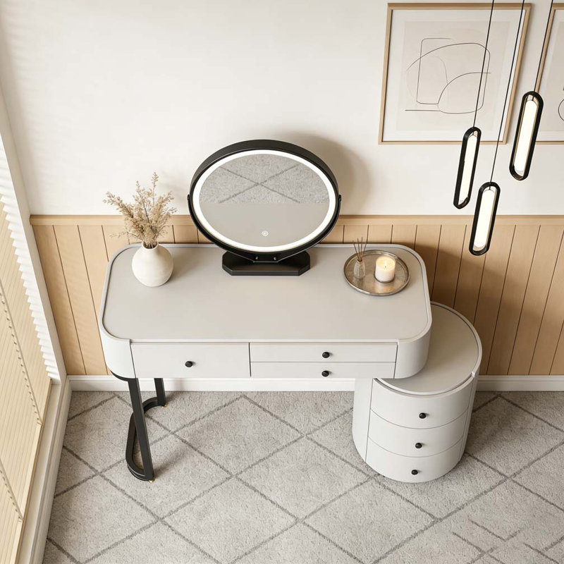 Coiffeuse moderne avec miroir amovible et table d'appoint rotative