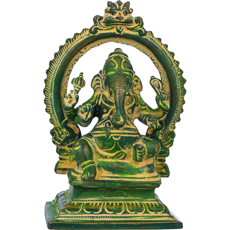 Petit Ganesha de 4 po en laiton, Chola vert