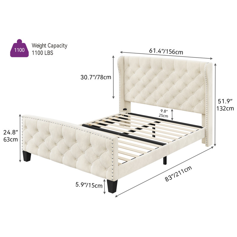 Upholstered Bed, Beige, Queen