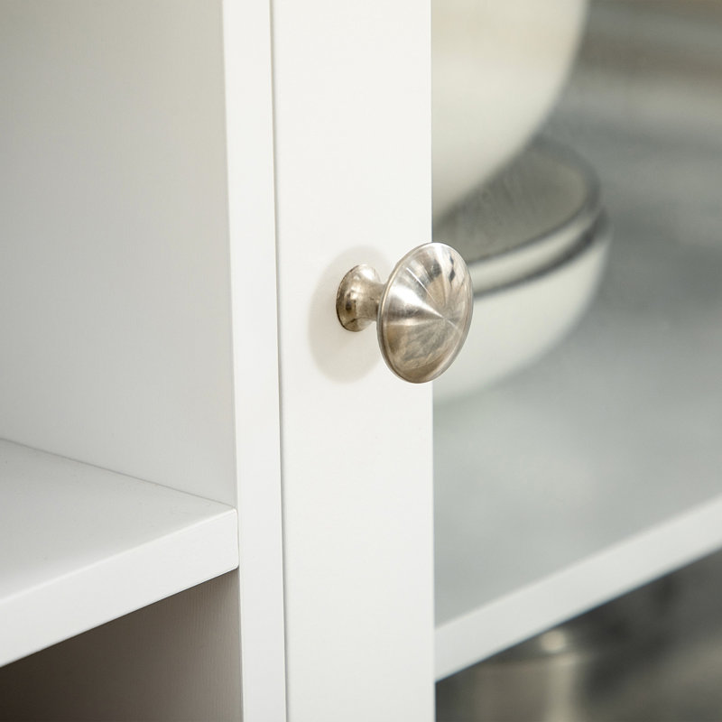 Armoire à café, blanc - 3 tiroirs, 6 porte-bouteilles, verres à pied, armoire élégante avec buffet et porte en verre pour le rangement