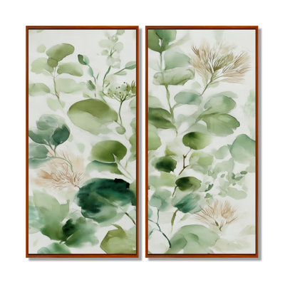 «Watercolor Greenery Sage Watercolor - Plants Large Wall Art», impression sur toile botanique verte 2 pièces