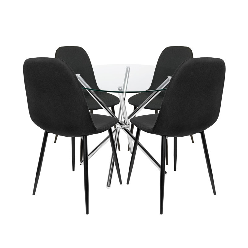 Rousseau 4 -Person Dining Set, Black, Chrome