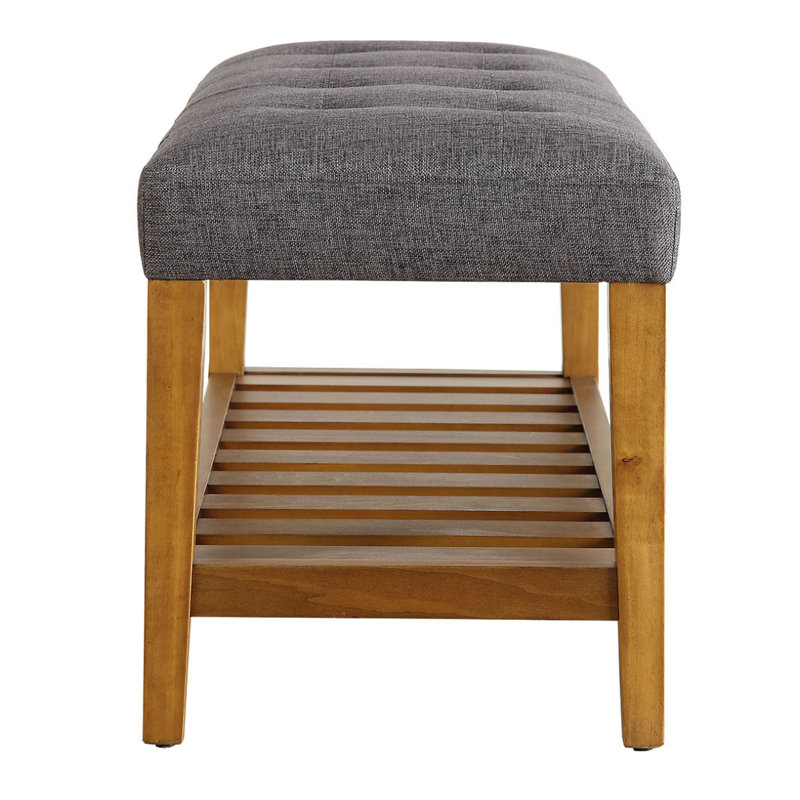 Grey And Oak Tufted Padded Seat Bench, Gray