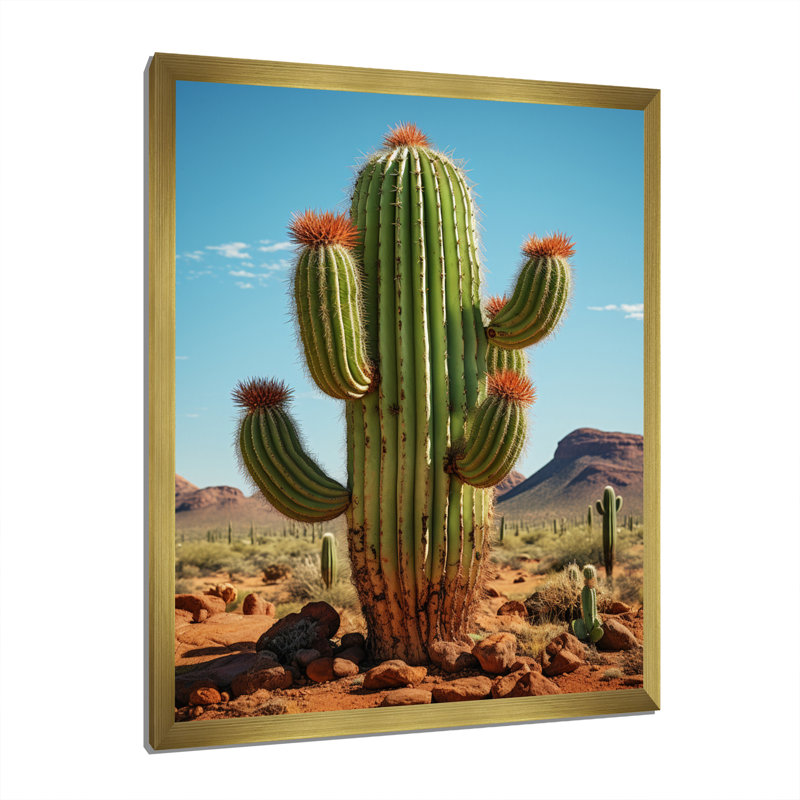 Leonisha, corail vert, cactus du désert, orgue I sur toile, H 40 po x l 30 po x P 1,5 po, Encadrement doré