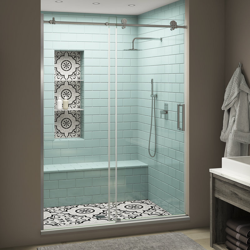 Porte de douche coulissante simple sans cadre l 56 po x H 80 po Coraline, Vers la droite, Chrome