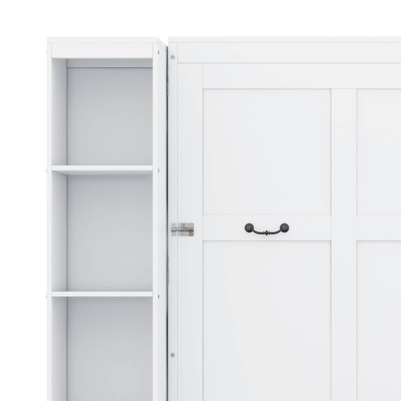 Grand lit escamotable mural avec portes de rangement, cadre de lit mural en bois, lits plateforme pliables, Blanc