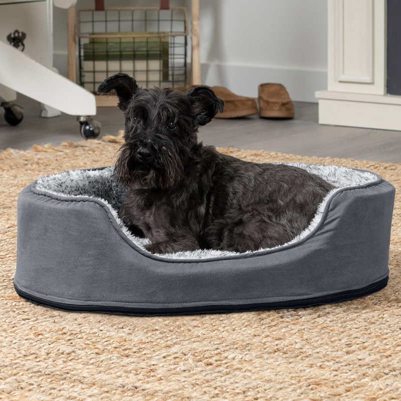 Two-Tone Fur & Suede Oval Pet Bed, Medium (18" W x 5.5" D x 23" H)