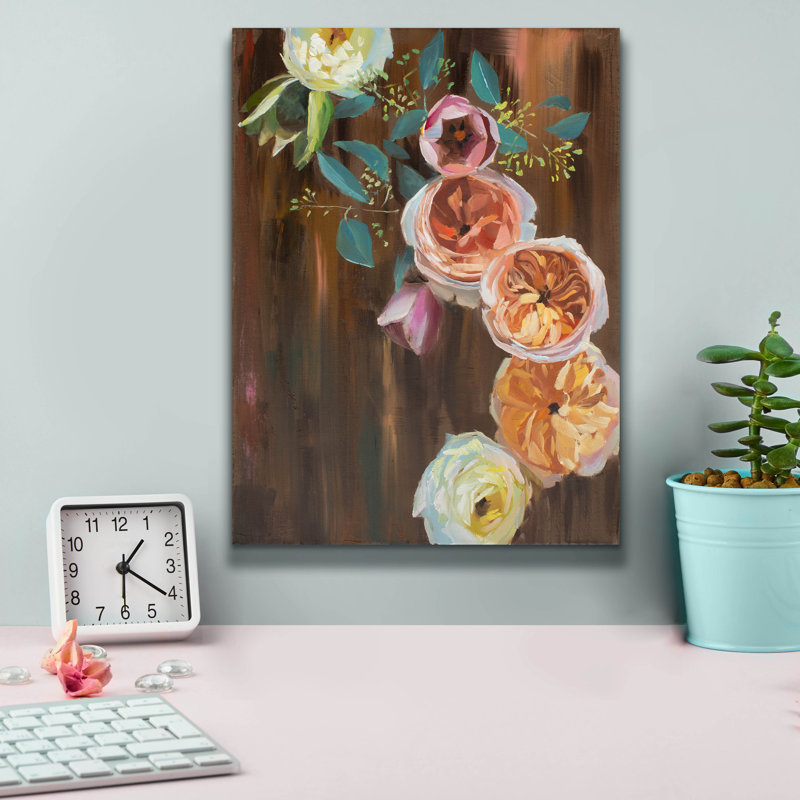 "Pivoines sur bois" par Jenny Westenhofer, H 16 po x l 12 po x P 0,75 po