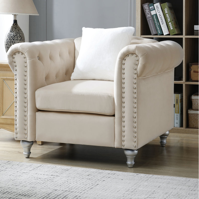 Glory Furniture Raisa Velvet Accent Chair, Beige