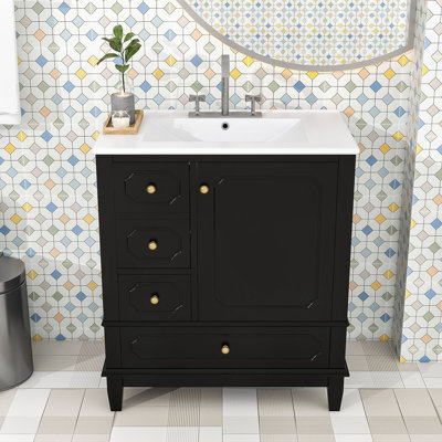 Modern Freestanding Single Bathroom Vanity with Soft-Close Hinges, Ceramic Sink and Ample Storage