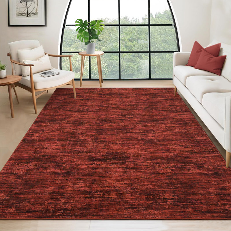 Washable Solid Color Textured Thin Indoor Rug, Low Pile Area Rug with Soft Surface, Non Slip Backing, Easy Clean Design for Living Room, Bedroom, Dorm, Home Office