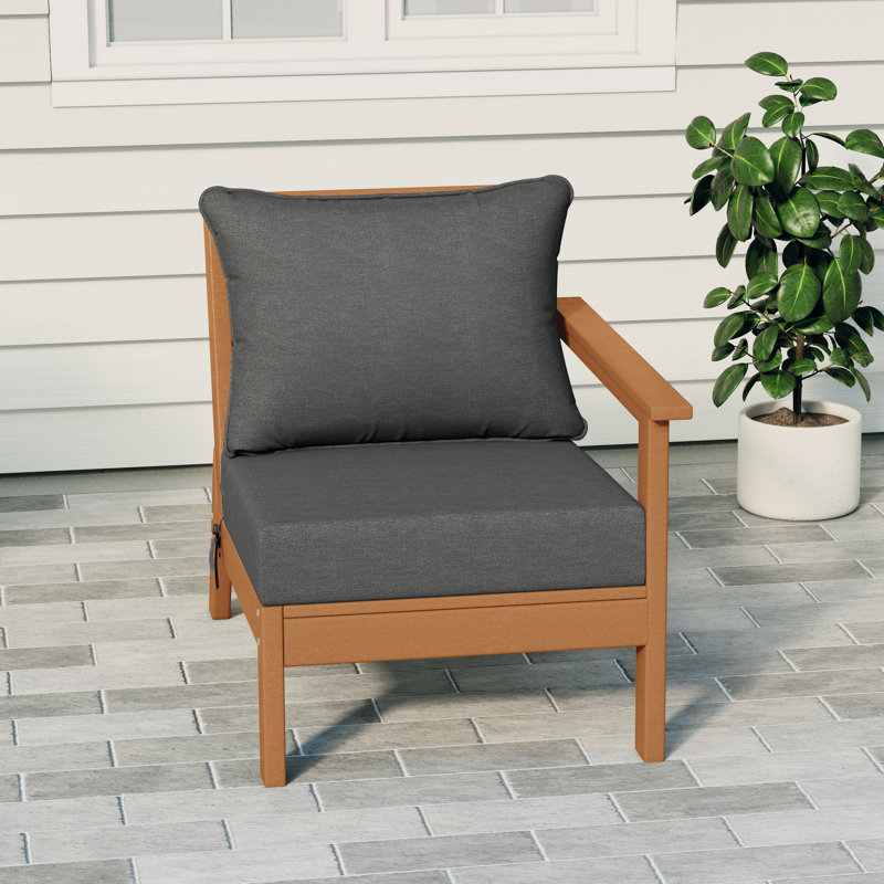 Deep Seating Right Arm Chair With Cushions, Gray, Teak