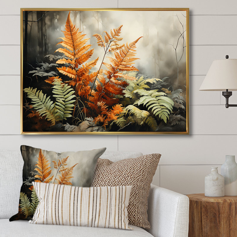 Ferns Amber Reflections - Print, Cadre flottant doré, H 12 po x l 20 po x P 1 po