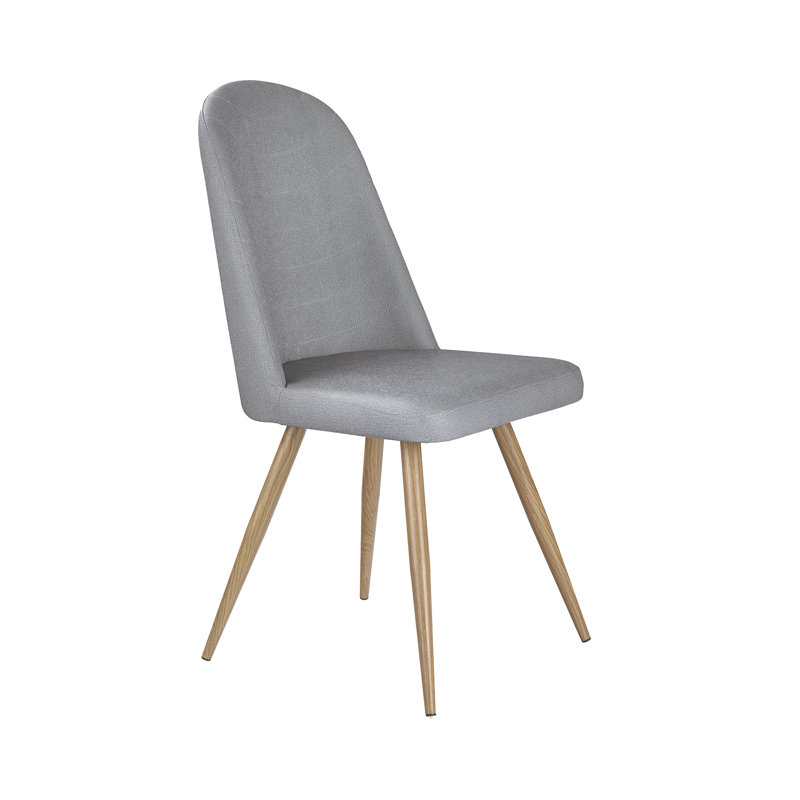 Mira Luna 114.3cm H Tufted Genuine Leather Upholstered Side Chair, Grey/Honey Oak