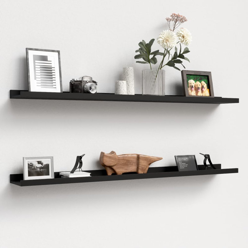 Floating Wall Shelves Set Of 2 With Safety Lip - Rustic Picture Ledge Shelf For Wall Decor, Books, Plants And Display Items - Sturdy Wall Mounted Shelves For Living Room, Bedroom, Bathroom Or Kitchen