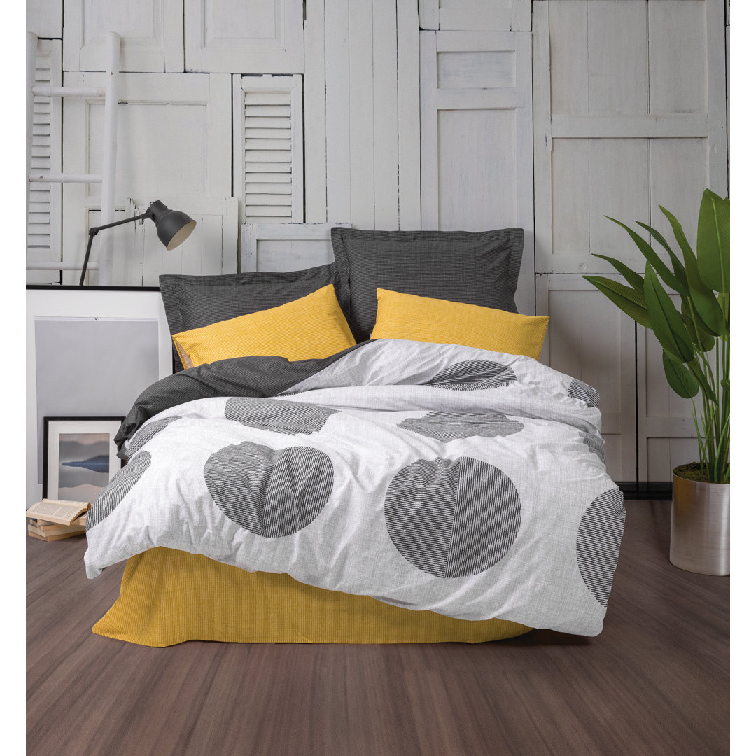 Aeilt Yellow/Gray/White 100% Cotton Duvet Cover Set Asir Group INC 