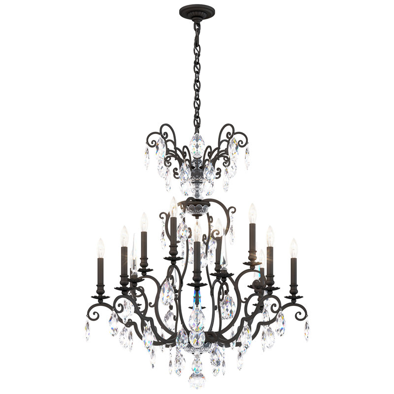 Renaissance Nouveau 12 Light 32in x 38in Chandelier in Heirloom Gold with Clear Heritage Handcut Crystals, Black
