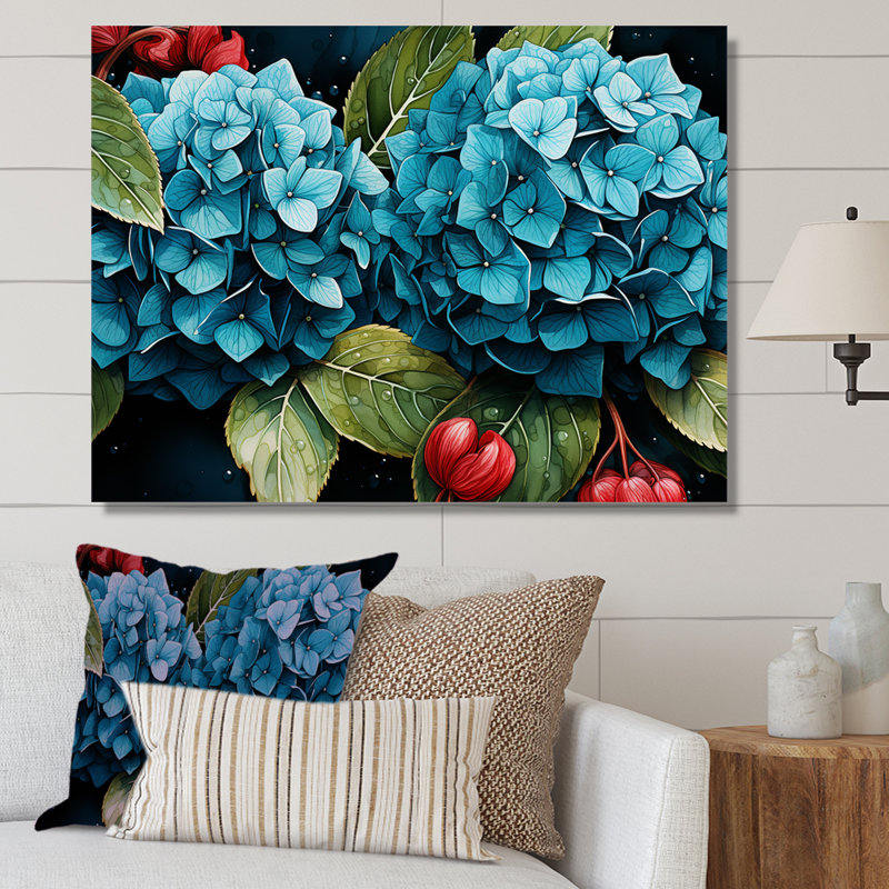 «Blue Hydrangea Bouquet Harmony - Hydrangea», art mural, Toile tendue, H 30 po x l 40 po x P 1,5 po