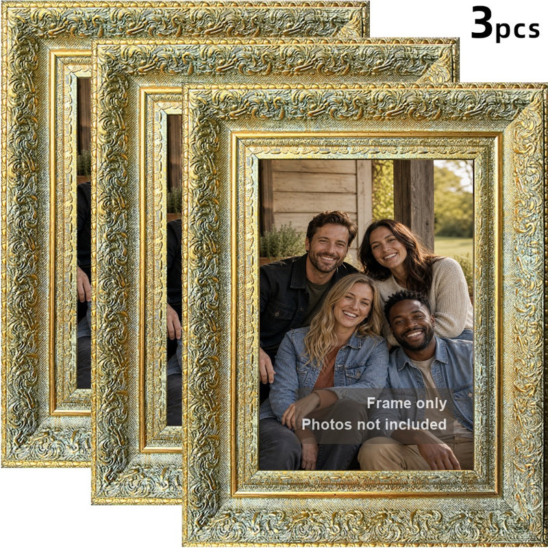 Cadre photo mural 3 pièces 5 "x 7" doré antique, 5" W x 7" H, Antique Gold, 3