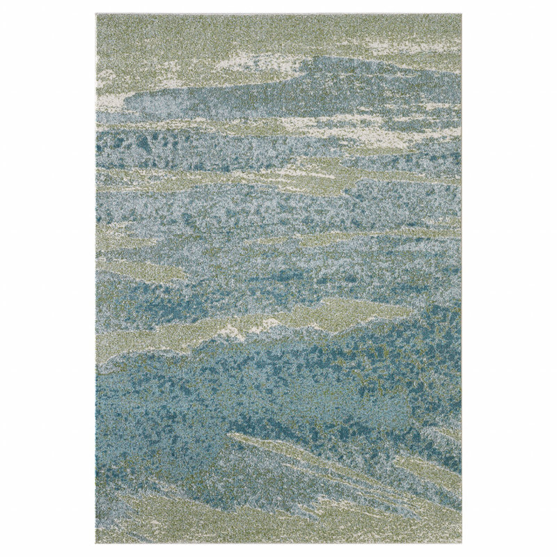 Blue and Green Abstract Area Rug, Rectangle 3' x 5'