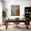Ensemble de 2 tableaux encadrés sur toile, motif géométrique abstrait moderne à anneaux concentriques bleus et oranges (32 po x 12 po x 2 po).-134739145-134739144